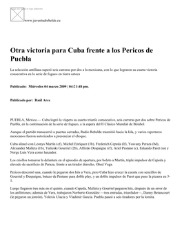 Otra Victoria Para Cuba Frente a Los Pericos De Puebla