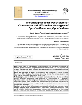 Morphological Seeds Descriptors for Characterize and Differentiate Genotypes of Opuntia (Cactaceae, Opuntioideae)