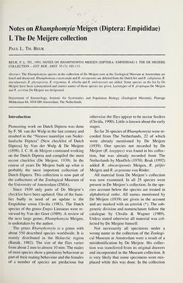 Notes on Rhamphomyia Meigen (Diptera: Empididae) I. the De Meijere Collection