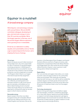 Equinor in a Nutshell a Broad Energy Company