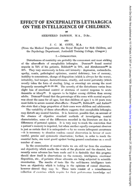 Effect of Encephalitis Lethargica on the Intelligence of Children