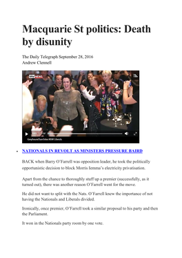 Macquarie St Politics: Death by Disunity