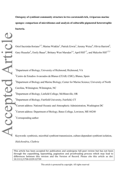 Ontogeny of Symbiont Community Structure in Two Carotenoid-Rich, Viviparous Marine Sponges: Comparison of Microbiomes and Analys