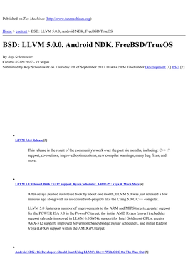 BSD: LLVM 5.0.0, Android NDK, Freebsd/Trueos