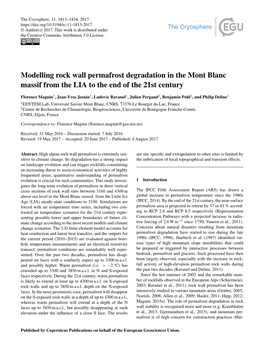 Modelling Rock Wall Permafrost Degradation in the Mont Blanc Massif from the LIA to the End of the 21St Century