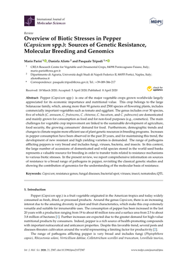 Overview of Biotic Stresses in Pepper (Capsicum Spp.): Sources of Genetic Resistance, Molecular Breeding and Genomics