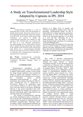 A Study on Transformational Leadership Style Adopted by Captains in IPL 2018