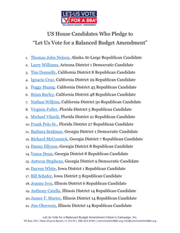 US House Candidates Who Pledge to “Let Us Vote for a Balanced Budget Amendment”
