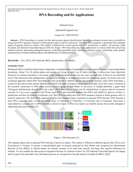 DNA Barcoding and Its Applications