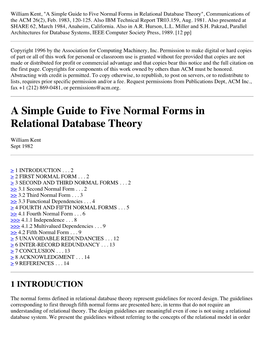 A Simple Guide to Five Normal Forms in Relational Database Theory