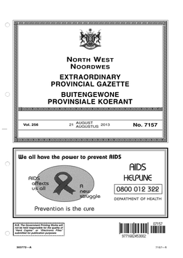 North West Noordwes Extraordinary Provincial Gazette Buitengewone Provinsiale Koerant