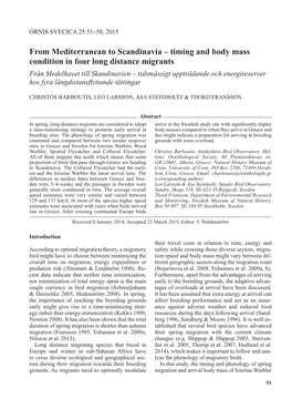 From Mediterranean to Scandinavia – Timing and Body Mass Condition In