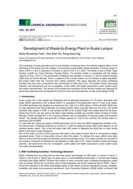 Development of Waste-To-Energy Plant in Kuala Lumpur