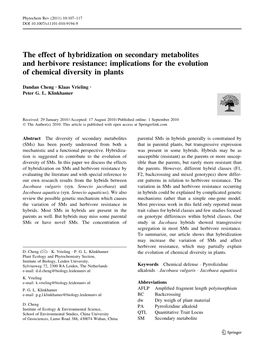 The Effect of Hybridization on Secondary Metabolites and Herbivore Resistance: Implications for the Evolution of Chemical Diversity in Plants