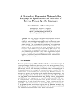 A Lightweight, Composable Metamodelling Language for Specification and Validation of Internal Domain Specific Languages