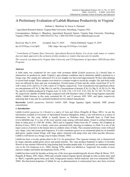 A Preliminary Evaluation of Lablab Biomass Productivity in Virginia†