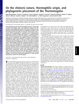 On the Chimeric Nature, Thermophilic Origin, and Phylogenetic Placement of the Thermotogales