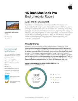 15-Inch Macbook Pro Environmental Report