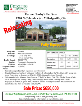 Former Zaxby's for Sale 1700 N Columbia St · Milledgeville, GA