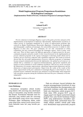 Model Implementasi Program Pengentasan Kemiskinan Di Kabupaten Lamongan (Implementation Model of Poverty Awakeness Program in Lamongan Region)