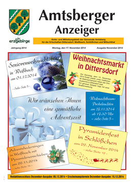 Anzeiger Amts- Und Mitteilungsblatt Der Gemeinde Amtsberg Für Die Ortschaften Dittersdorf, Weißbach, Schlößchen Und Wilischthal