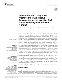 Genetic Variation May Have Promoted the Successful Colonization of the Invasive Gall Midge, Obolodiplosis Robiniae, in China