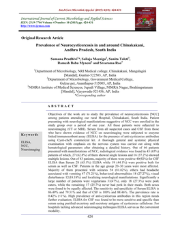 Prevalence of Neurocysticercosis in and Around Chinakakani, Andhra Pradesh, South India