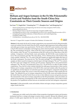 Helium and Argon Isotopes in the Fe-Mn Polymetallic Crusts and Nodules from the South China Sea: Constraints on Their Genetic Sources and Origins