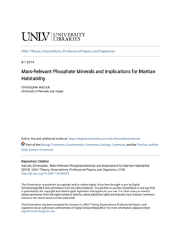 Mars-Relevant Phosphate Minerals and Implications for Martian Habitability