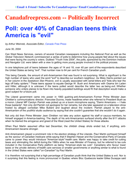 Over 40% of Canadian Teens Think America Is 