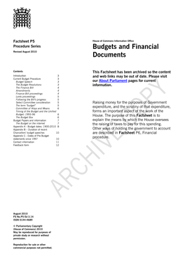 Budgets and Financial Documents House of Commons Information Office Factsheet P5