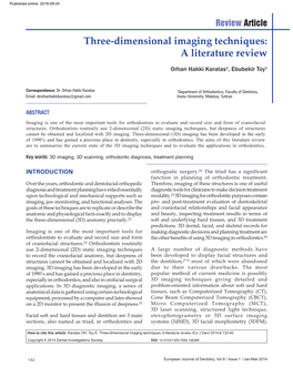 Three‑Dimensional Imaging Techniques: a Literature Review