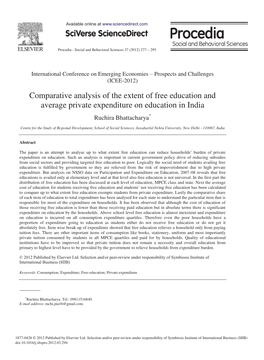 Comparative Analysis of the Extent of Free Education and Average Private Expenditure on Education in India