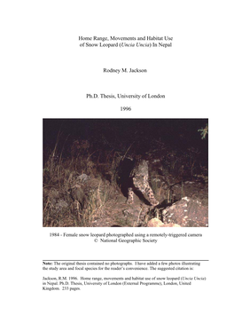 In Nepal Rodney M. Jackson Ph.D. Thesis, University of London 1996