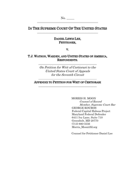 On Petition for Writ of Certiorari to the United States Court of Appeals for the Seventh Circuit ______APPENDIX to PETITION for WRIT of CERTIORARI ______