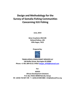 Design and Methodology for the Survey of Somalia Fishing Communities Concerning IUU Fishing