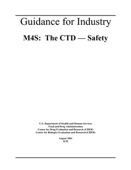 Guidance for Industry M4S: the CTD — Safety