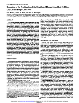 Regulation of the Proliferation of the Established Human Monoblast Cell Line, U937, at the Single Cell Level1