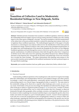 Transition of Collective Land in Modernistic Residential Settings in New Belgrade, Serbia