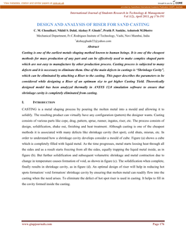 Design and Analysis of Riser for Sand Casting C