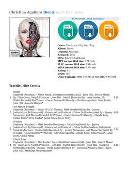 Christina Aguilera Bionic Mp3, Flac, Wma