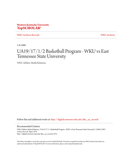 WKU Vs East Tennessee State University WKU Athletic Media Relations