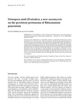 Octospora Mnii Pezizales, a New Ascomycete on the Persistent