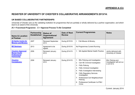 Register of University of Chester's Collaborative Arrangements 2007/08