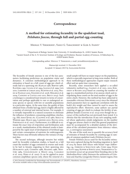 A Method for Estimating Fecundity in the Spadefoot Toad, Pelobates Fuscus, Through Full and Partial Egg-Counting