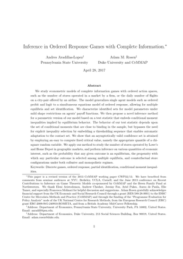 Inference in Ordered Response Games with Complete Information.∗