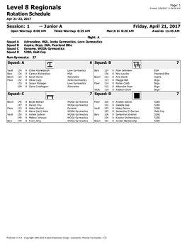 Level 8 Regionals Rotation Schedule