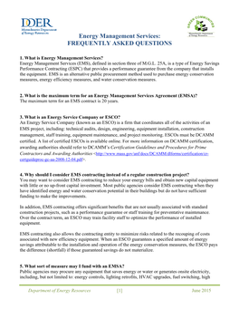 Energy Management Services: FREQUENTLY ASKED QUESTIONS