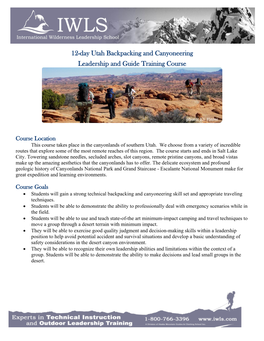 12-Day Utah Backpacking and Canyoneering Leadership and Guide Training Course