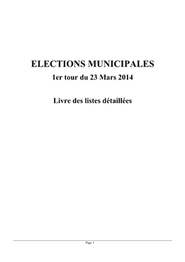 ELECTIONS MUNICIPALES 1Er Tour Du 23 Mars 2014